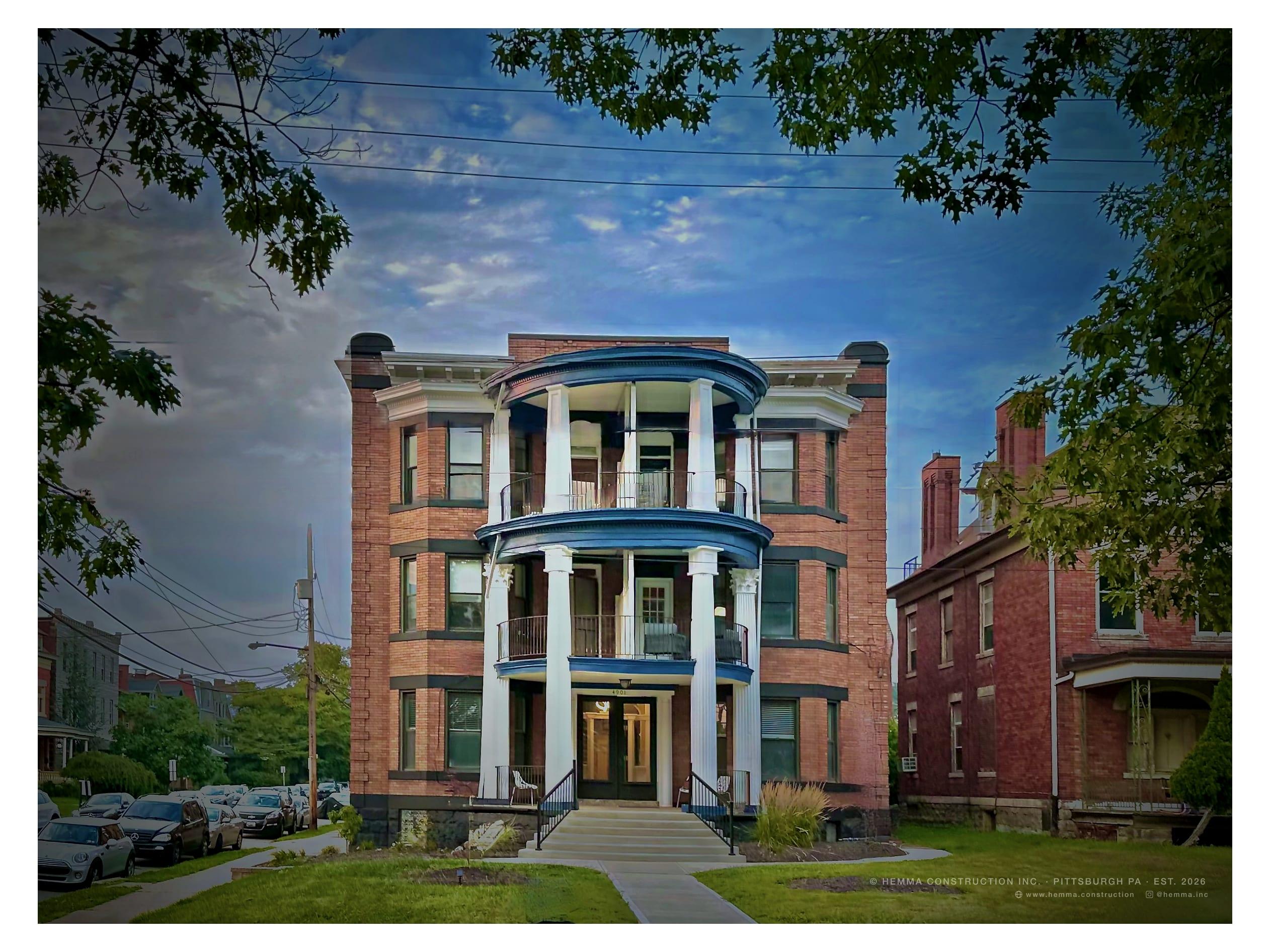 Bloomfield apartment building exterior, Little Italy — six-unit renovation complete