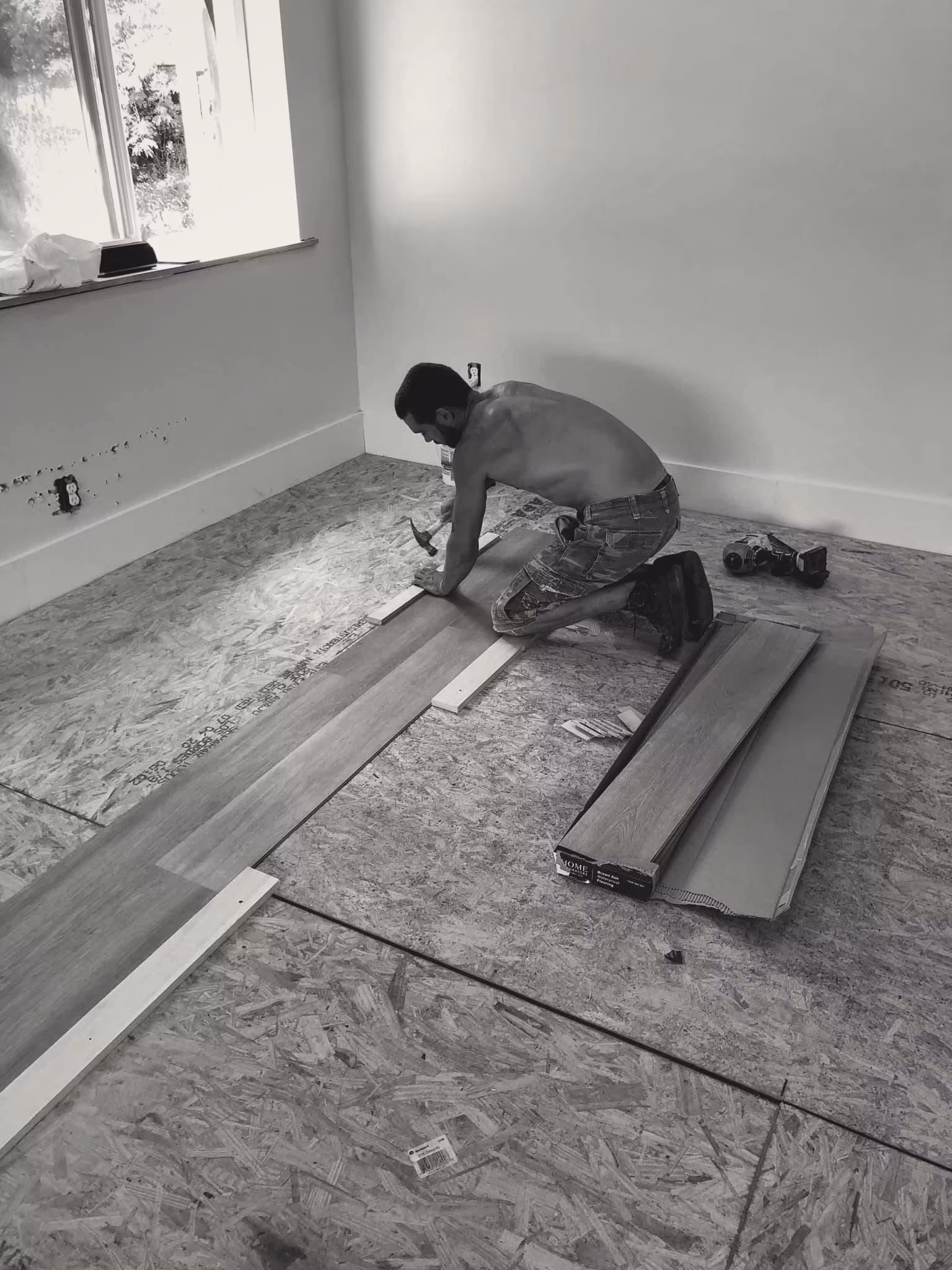 LVP · install · plank cut on subfloor